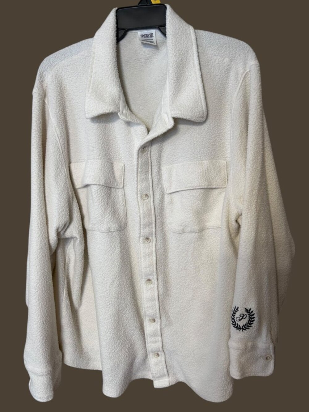 PINK Victoria's Secret Reverse Fleece Shacket XL Cream Ivory Oversized Button Up
